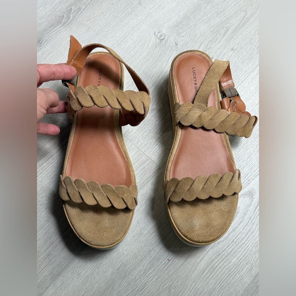 Lucky Brand Wedge Scalloped Woven Vellenora Buckle Leather Slingback Sandal 10